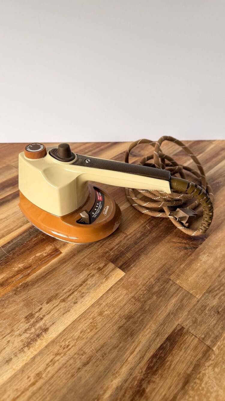 Vintage Sunbeam Shot of Steam Portable Travel Iron Two-Tone Brown and Tan